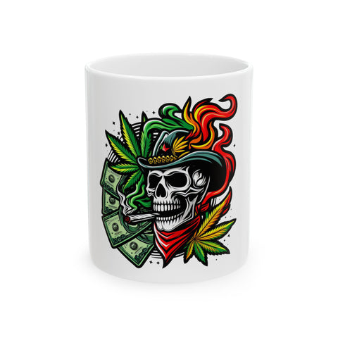 Skull & Leaf Ceramic Mug - 11oz, 15oz | Perfect for Stoners & Rebel Spirits
