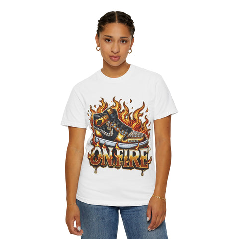 Unisex Garment-Dyed T-Shirt - 'On Fire' Graphic Tee for Sneaker Enthusiasts