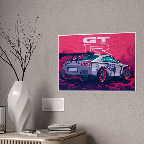 Glossy Car Art Poster - GT-R Racing Graphic for Auto Enthusiasts