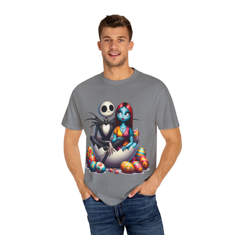 Cute Couples Halloween T-Shirt - Unisex Garment-Dyed Tee with Skeleton & Monster Designs