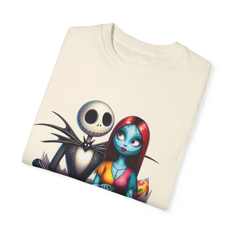 Cute Couples Halloween T-Shirt - Unisex Garment-Dyed Tee with Skeleton & Monster Designs