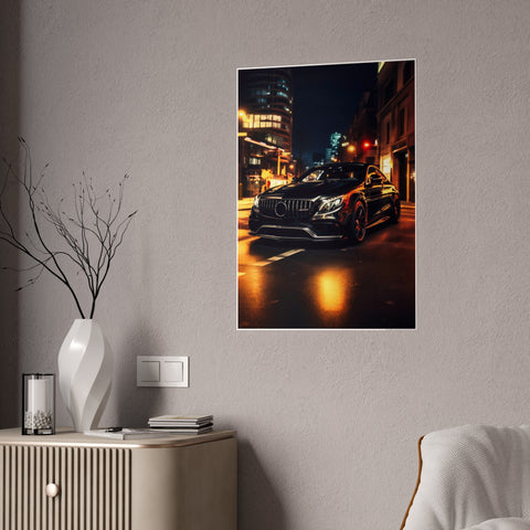 Glossy Car Art Poster - Nighttime Cityscape