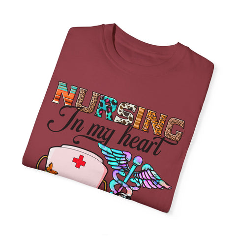 Nursing Heart T-Shirt - Unisex Garment-Dyed Tee for Healthcare Workers