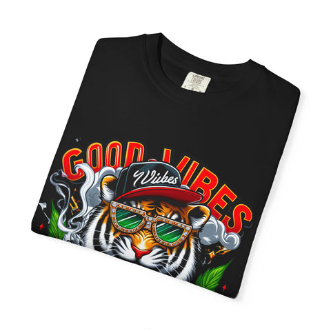 Good Vibes Tiger Graphic T-Shirt - Unisex Garment-Dyed Tee for Relaxed Summer Style