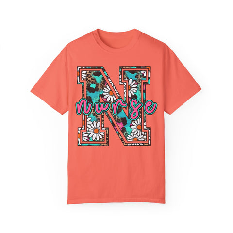 Nurse Floral Monogram T-Shirt - Unisex Garment-Dyed Style