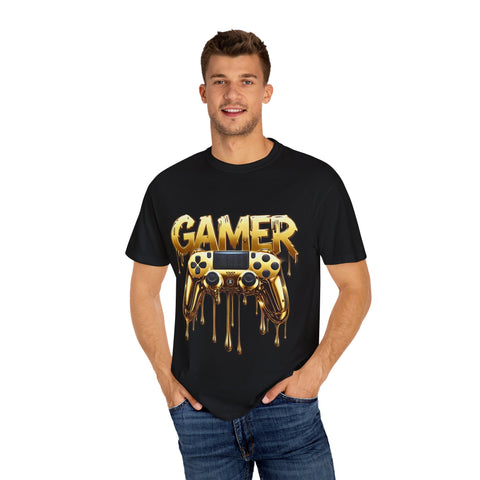 Gamer Gold Drip T-Shirt – Unisex Garment-Dyed Tee for Gaming Enthusiasts