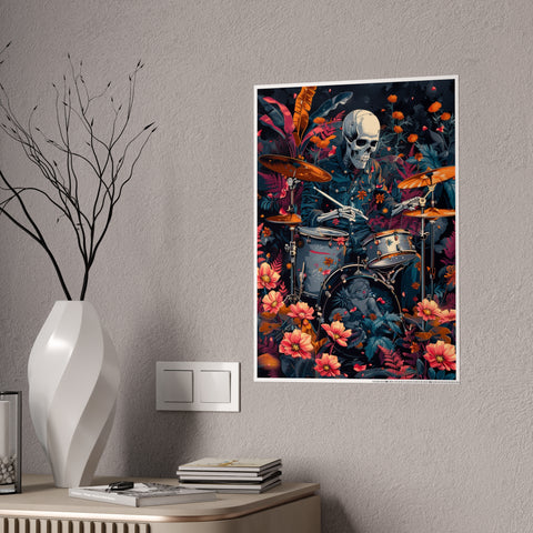 Vibrant Skeleton Drummer Gloss Poster – Perfect for Music Lovers and Home Decor