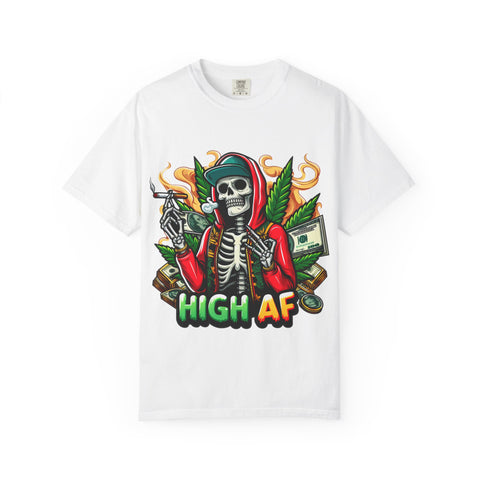 High AF Unisex Garment-Dyed T-Shirt – Bold Skeleton Design for Chill Vibes