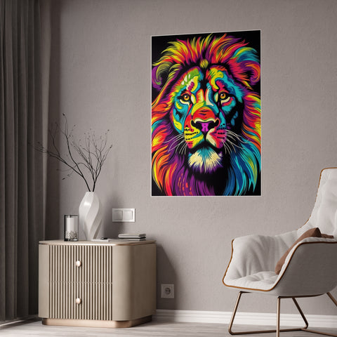 Vibrant Lion Gloss Poster - Colorful Wall Art for Animal Lovers