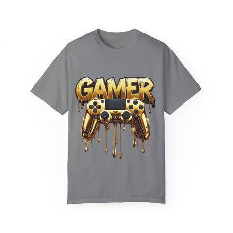 Gamer Gold Drip T-Shirt – Unisex Garment-Dyed Tee for Gaming Enthusiasts