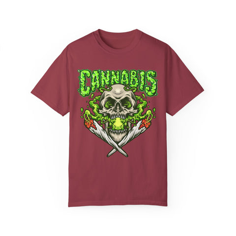 Skull & Cannabis Unisex Garment-Dyed T-Shirt - Unique Graphic Tee for Weed Enthusiasts