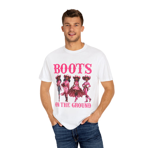 Unisex Garment-Dyed T-shirt: "Boots on the Ground" Vintage Western Style Tee