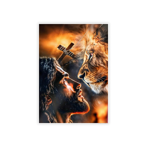 Inspirational Gloss Poster - Jesus and Lion Art for Faith and Home Decor