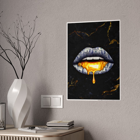 Glossy Wall Art - Luxe Lips with Gold Drip Poster