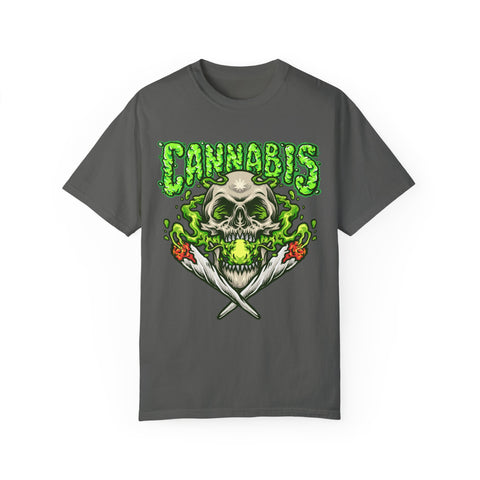 Skull & Cannabis Unisex Garment-Dyed T-Shirt - Unique Graphic Tee for Weed Enthusiasts