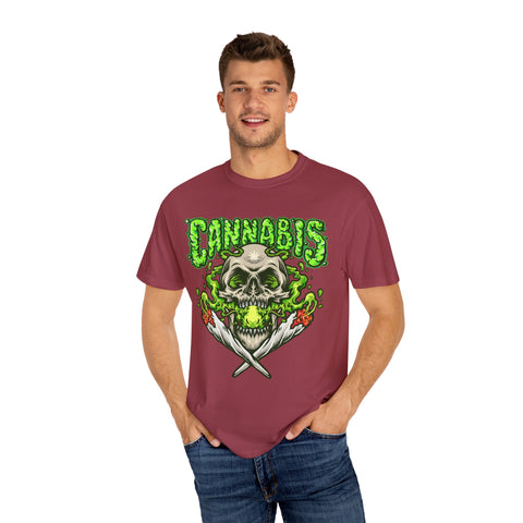 Skull & Cannabis Unisex Garment-Dyed T-Shirt - Unique Graphic Tee for Weed Enthusiasts