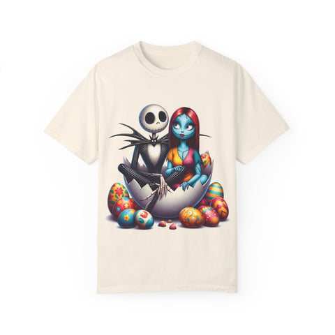 Cute Couples Halloween T-Shirt - Unisex Garment-Dyed Tee with Skeleton & Monster Designs