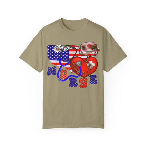 Patriotic Nurse T-shirt - Unisex Garment-Dyed Tee for Healthcare Heroes