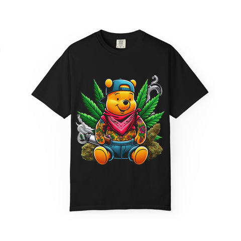 Hipster Bear T-Shirt - Unisex Garment-Dyed Tee with Cannabis Design