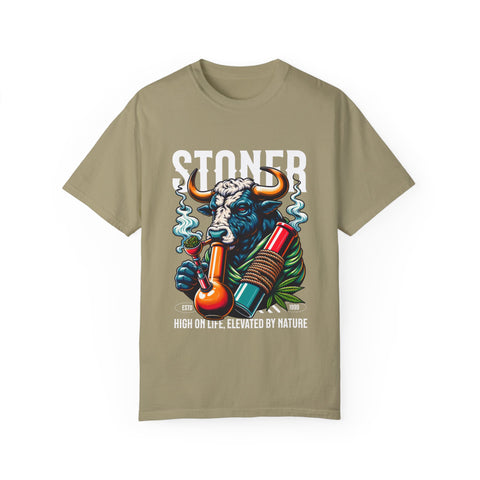 Stoner Bull T-Shirt - High on Life Design - Unisex Garment-Dyed Tee for Cannabis Enthusiasts