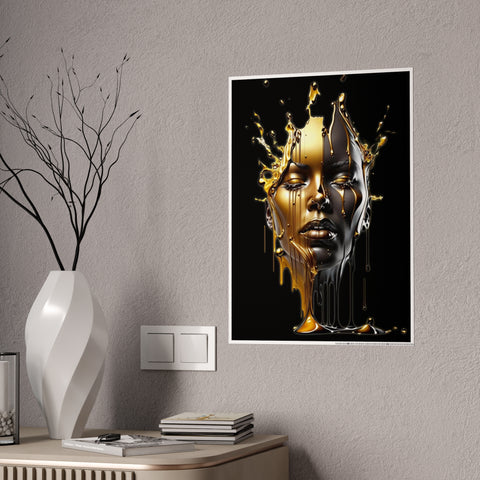 Glossy Art Poster - Golden Melting Woman Face - Modern Wall Decor