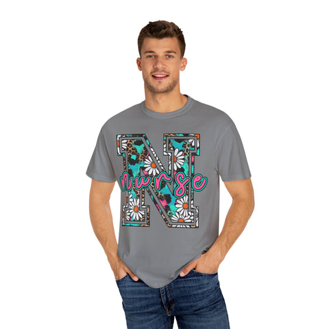 Nurse Floral Monogram T-Shirt - Unisex Garment-Dyed Style