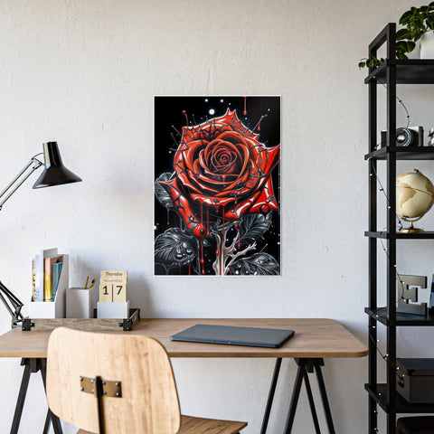 Decorative Gloss Poster - Red Rose with Dripping Paint Art