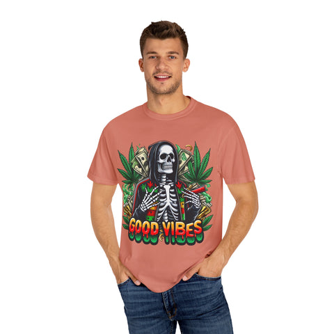 Good Vibes Unisex T-Shirt - Garment-Dyed Skeleton Design