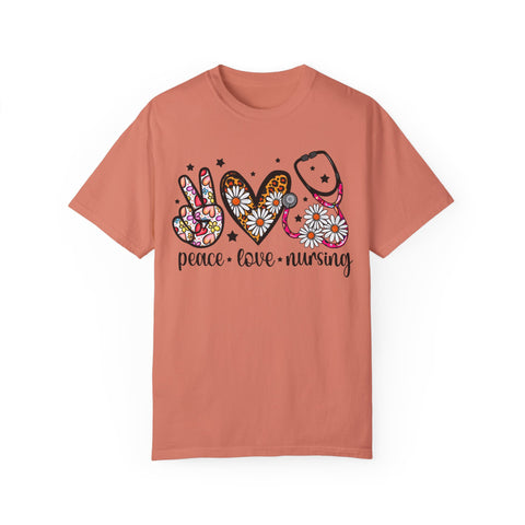 Peace Love Nursing T-Shirt - Unisex Garment-Dyed Tee for Nurses