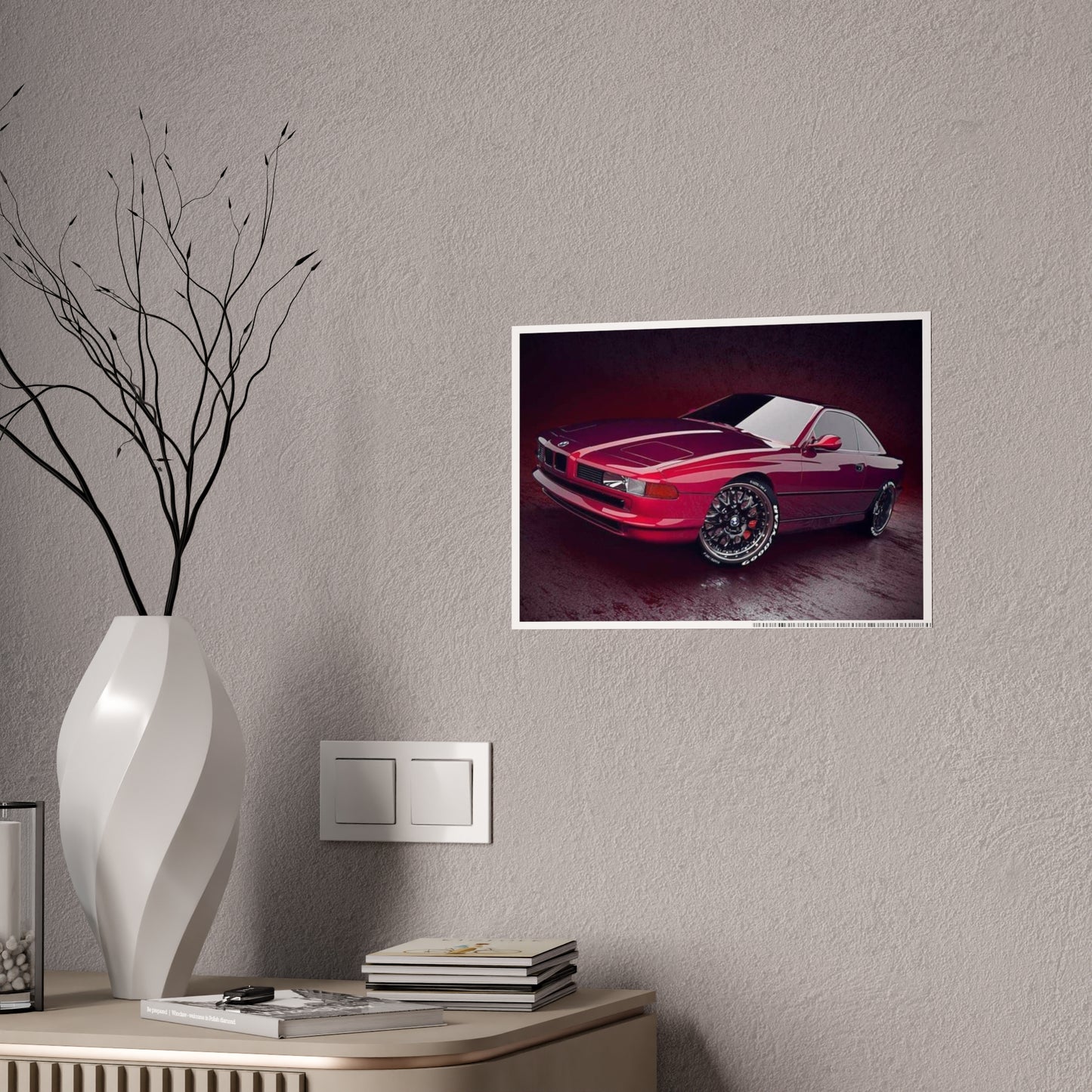 Glossy Car Art Poster - Sleek Red Sports Car Decor for Auto Enthusiasts