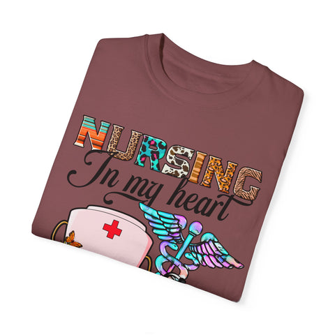 Nursing Heart T-Shirt - Unisex Garment-Dyed Tee for Healthcare Workers
