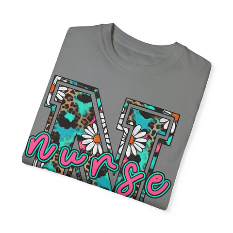 Nurse Floral Monogram T-Shirt - Unisex Garment-Dyed Style