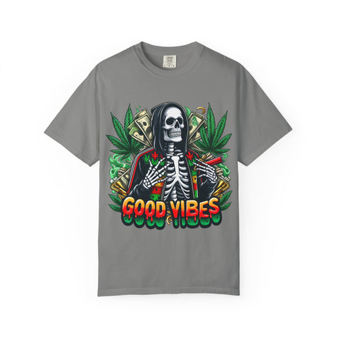Good Vibes Unisex T-Shirt - Garment-Dyed Skeleton Design