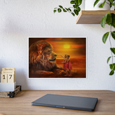 Majestic Lion and Girls Gloss Poster - Inspirational Wall Art for Home Decor