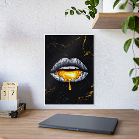 Glossy Wall Art - Luxe Lips with Gold Drip Poster