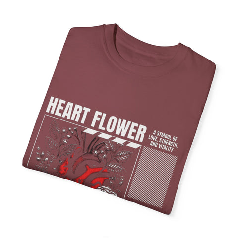 Heart Flower Unisex Garment-Dyed T-shirt - Symbol of Love and Strength