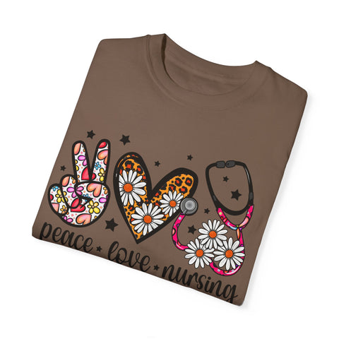 Peace Love Nursing T-Shirt - Unisex Garment-Dyed Tee for Nurses