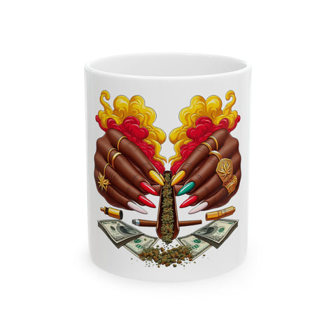 Vibrant Hands & Money Ceramic Mug – Unique 11oz & 15oz Coffee Cup