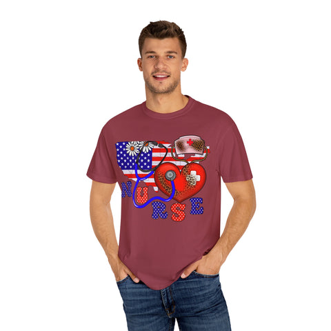 Patriotic Nurse T-shirt - Unisex Garment-Dyed Tee for Healthcare Heroes