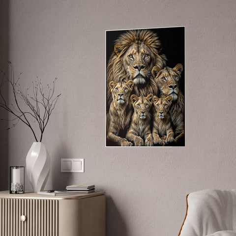 Majestic Lion Family Gloss Poster - Wildlife Wall Art for Home Decor