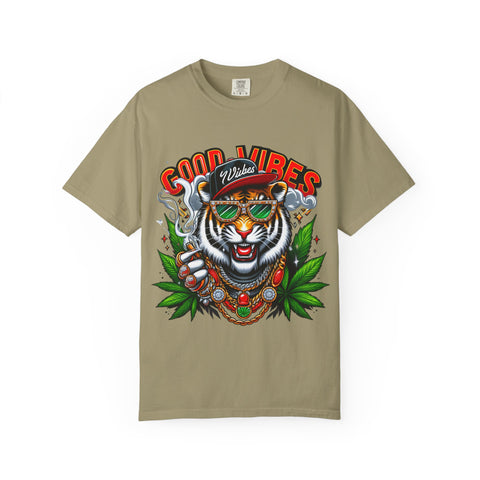 Good Vibes Tiger Graphic T-Shirt - Unisex Garment-Dyed Tee for Relaxed Summer Style