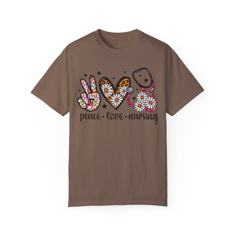 Peace Love Nursing T-Shirt - Unisex Garment-Dyed Tee for Nurses