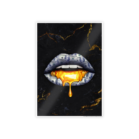 Glossy Wall Art - Luxe Lips with Gold Drip Poster