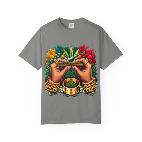 Vibrant Cannabis Lover's T-Shirt - Unisex, Garment-Dyed with Artistic Design