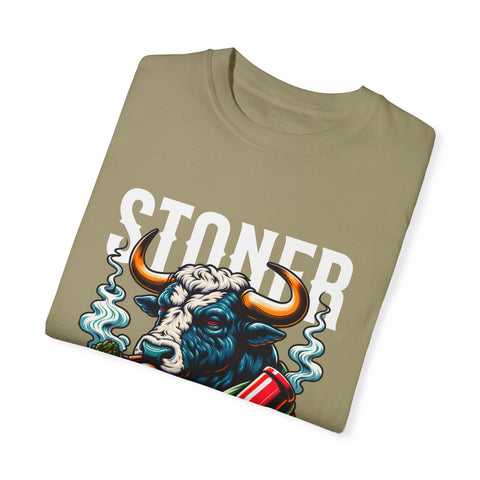 Stoner Bull T-Shirt - High on Life Design - Unisex Garment-Dyed Tee for Cannabis Enthusiasts
