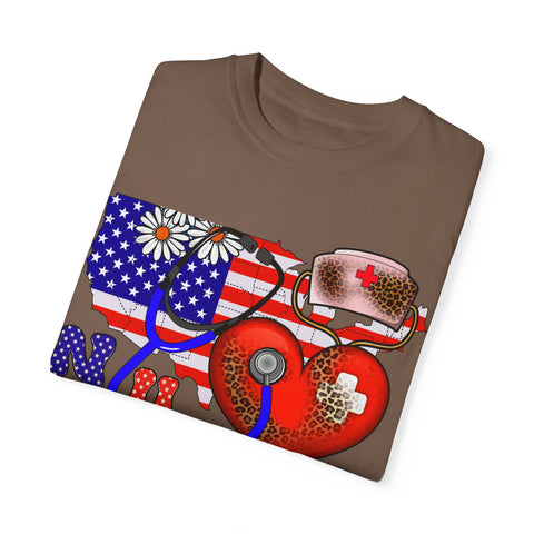 Patriotic Nurse T-shirt - Unisex Garment-Dyed Tee for Healthcare Heroes