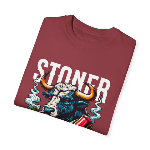 Stoner Bull T-Shirt - High on Life Design - Unisex Garment-Dyed Tee for Cannabis Enthusiasts