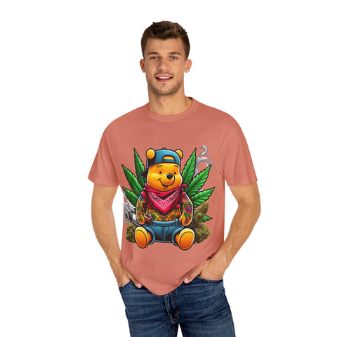 Hipster Bear T-Shirt - Unisex Garment-Dyed Tee with Cannabis Design