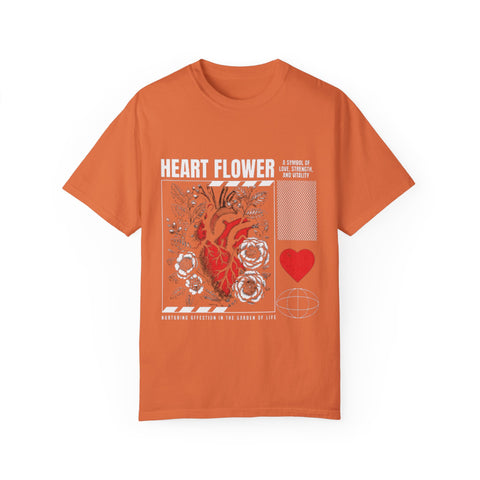 Heart Flower Unisex Garment-Dyed T-shirt - Symbol of Love and Strength