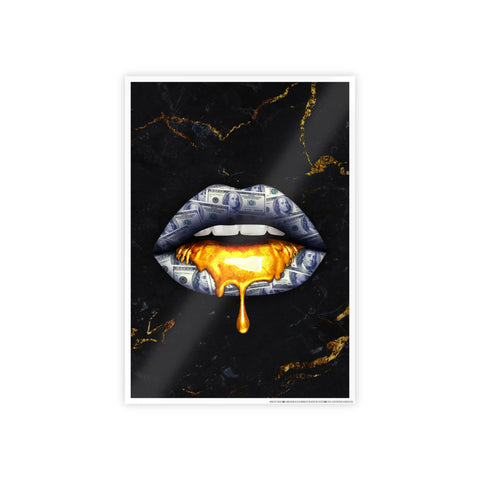 Glossy Wall Art - Luxe Lips with Gold Drip Poster